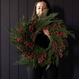 Red Plum Frosted Berry Norfolk Cypress Real Touch Wreath - 24"