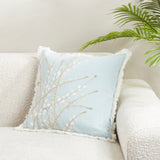Blue Embroidered Floral Pillow