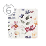 Watercolor Garden Textured Printed Ceramic Coaster - Set of 6