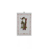Cotton Slub Printed Tea Towel with Santa & Berries