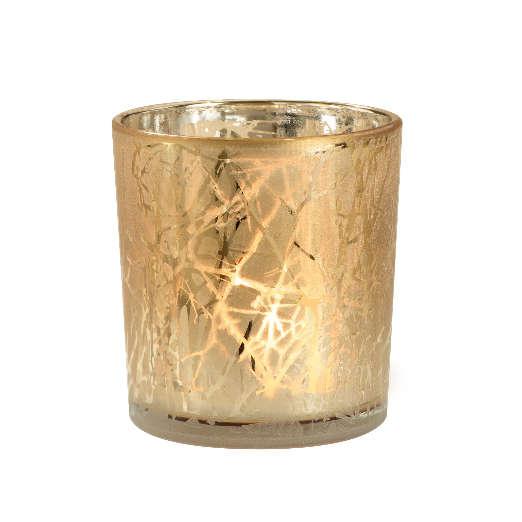 Branch Silhouette Etched Gold Mirror Hurricane Vase