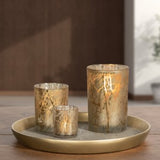 Branch Silhouette Etched Gold Mirror Hurricane Vase