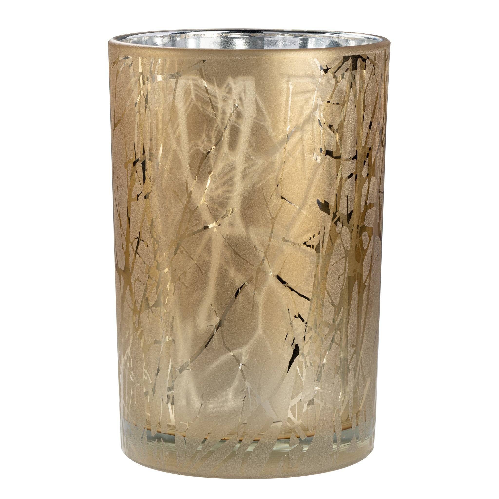 Branch Silhouette Etched Gold Mirror Hurricane Vase