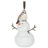 Bird Sitting on Snowman Ornament