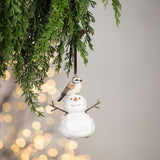 Bird Sitting on Snowman Ornament
