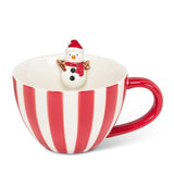 Wide Striped Mug w/Snowman-4"H(12oz)