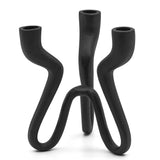 Trio Wavy Black Aluminum 8h" Candle Holder