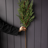 Red Plum Berry Norfolk Cypress Touch Green Faux Stems