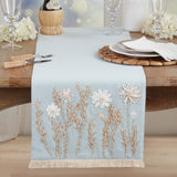 Embroidered Floral Decorative Table Runner | Blue