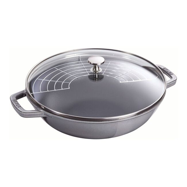 Cast Iron Wok with Glass Lid 12"