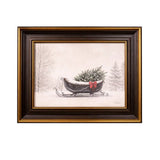 Festive Sleigh | Antique Inspired Brass Trim Black Framed Art