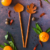 Hand Carved Leaf Shaped Wooden Salad Servers