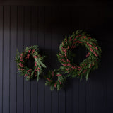 Red Plum Frosted Berry Norfolk Cypress Real Touch Wreath - 24"
