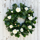 Camelia Flower Wreath - White - 26 Inch