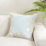 Graceful Embroidered Floral Pillow | Blue