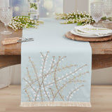 Embroidered Botanical Decorative Table Runner | Blue