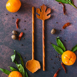 Hand Carved Leaf Shaped Wooden Salad Servers