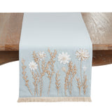 Embroidered Floral Decorative Table Runner | Blue