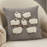 Throw Pillow with Embroidered Sheep Design