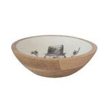 Enameled Mango Wood Bowl with Snowman & Bird Image