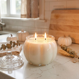 Glass Pumpkin Soy Candle | Pumpkin Spice Cake Scent | 2 Wick Fall Candle
