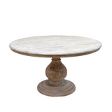 48" Wooden Pedestal Dining Table | White Washed