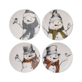 8" Round Snowman & Bird Stoneware Plate