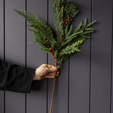 Red Plum Berry Norfolk Cypress Touch Green Faux Stems
