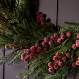 Red Plum Frosted Berry Norfolk Cypress Real Touch Wreath - 24"