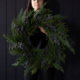 Navy Plum Frosted Berry Norfolk Cypress Real Touch Wreath - 24"