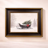 Festive Sleigh | Antique Inspired Brass Trim Black Framed Art
