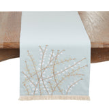 Embroidered Botanical Decorative Table Runner | Blue