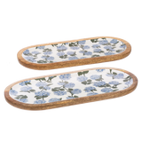 Oval Blue Hydrangea Serving Tray (2 pc. set)