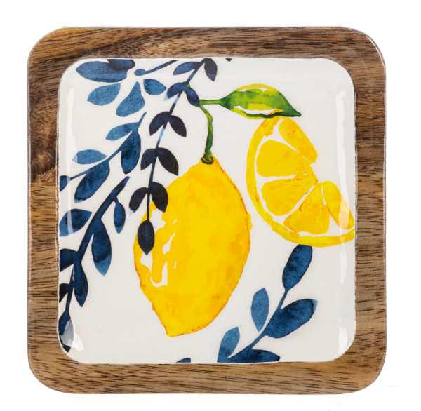 Square Lemon with Blue Floral Tidbit Tray