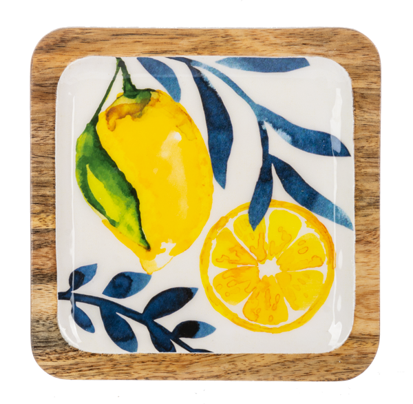 Square Lemon with Blue Floral Tidbit Tray
