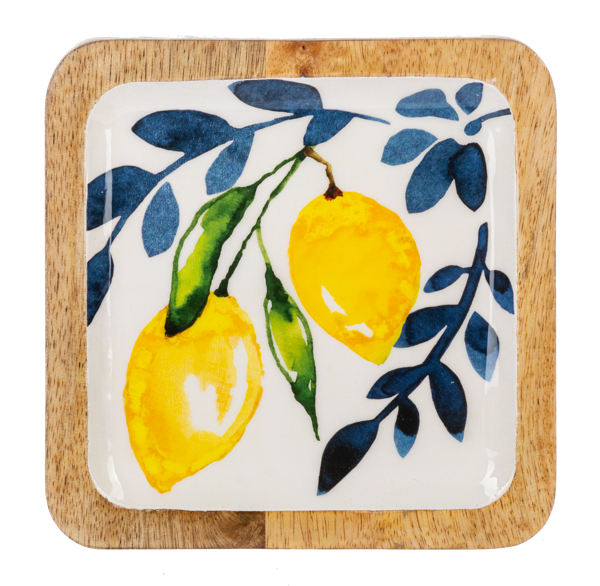 Square Lemon with Blue Floral Tidbit Tray