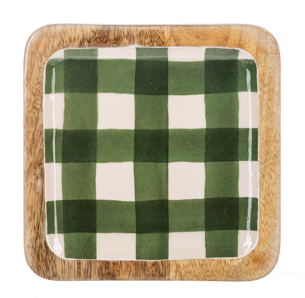 Square Watercolor Gingham & Text Tidbit Tray