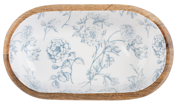 Oval Blue Floral Toile Serving Bowl