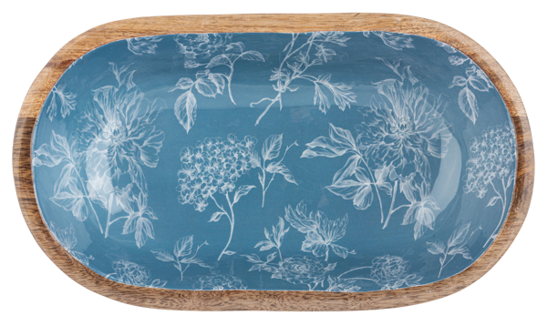 Oval Blue Floral Toile Serving Bowl