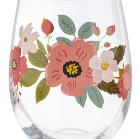 Floral Stemless Wine Glass