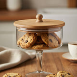 Pedestal Glass Jar with Wood Top