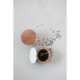 Marble and Acacia Wood Bowl with Lid and Brass Spoon, Set of 2