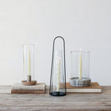 Mango Wood Taper Holder with Hammered Glass