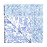 Reversible Kantha Table Cover in Blue & White Pagoda Toile