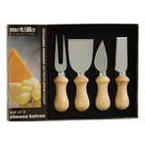 Cheese knife set with polished wood handle