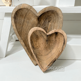 S/2 Wood Carved Heart