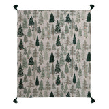 Cotton Printed Throw with Tree Pattern & Tassels