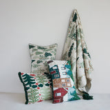 Cotton Printed Throw with Tree Pattern & Tassels