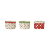 Hand-Painted Stoneware Container with Polka Dots & Scalloped Rim
