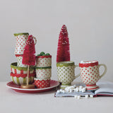 Hand-Painted Stoneware Container with Polka Dots & Scalloped Rim